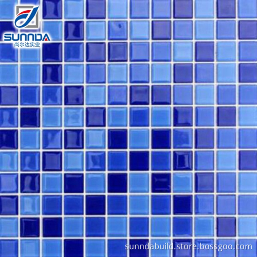 net mounted 12x12 blue color stock cheap glass crytal mosaic tile for kitchen bathroom swimming pool